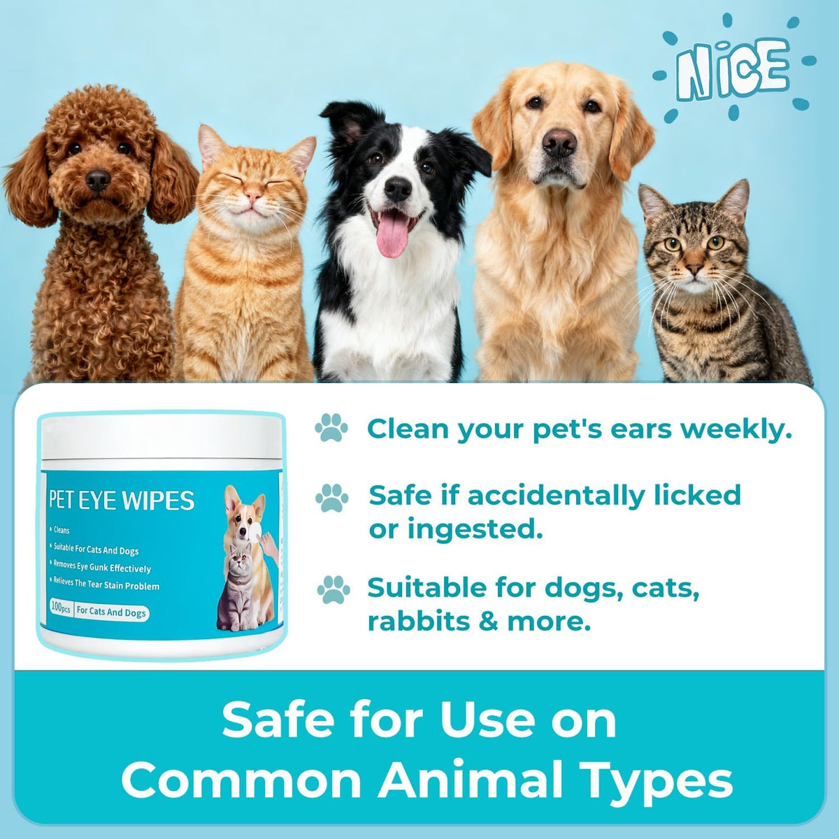 Tear stain remover wipes for cats showing gentle eye cleaning process