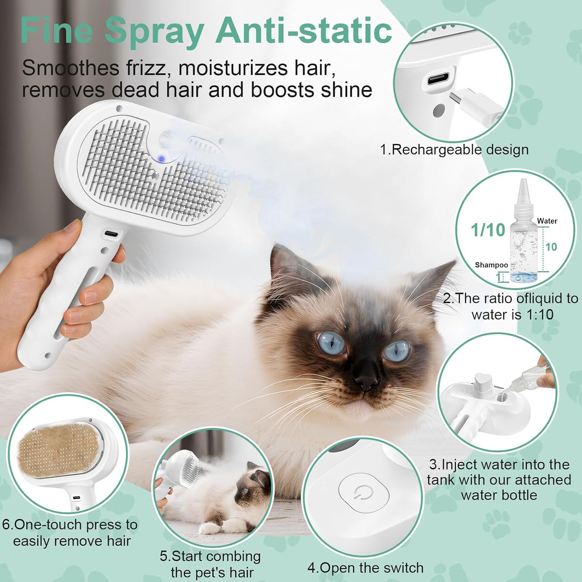 Close up of Viphope pet steam brush bristles