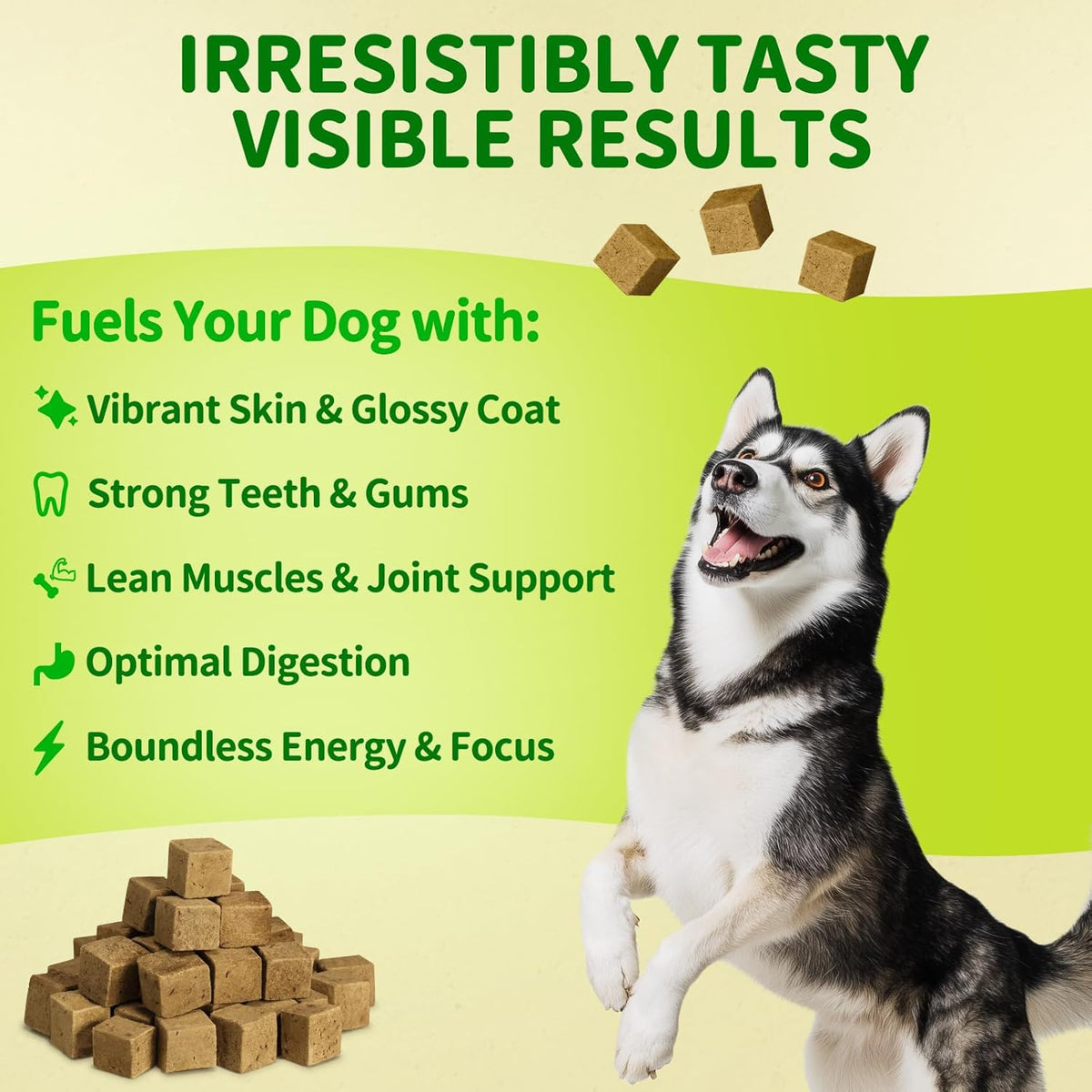 Healthy zero preservative dog snacks being crumbled over a pet bowl as a flavor enhancer