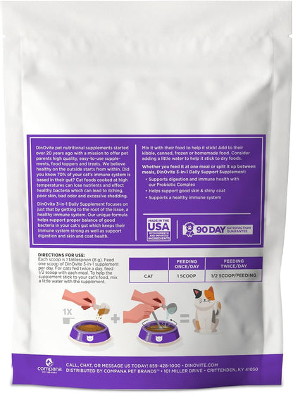 Dinovite nutritional supplement for cats dry skin relief packaging