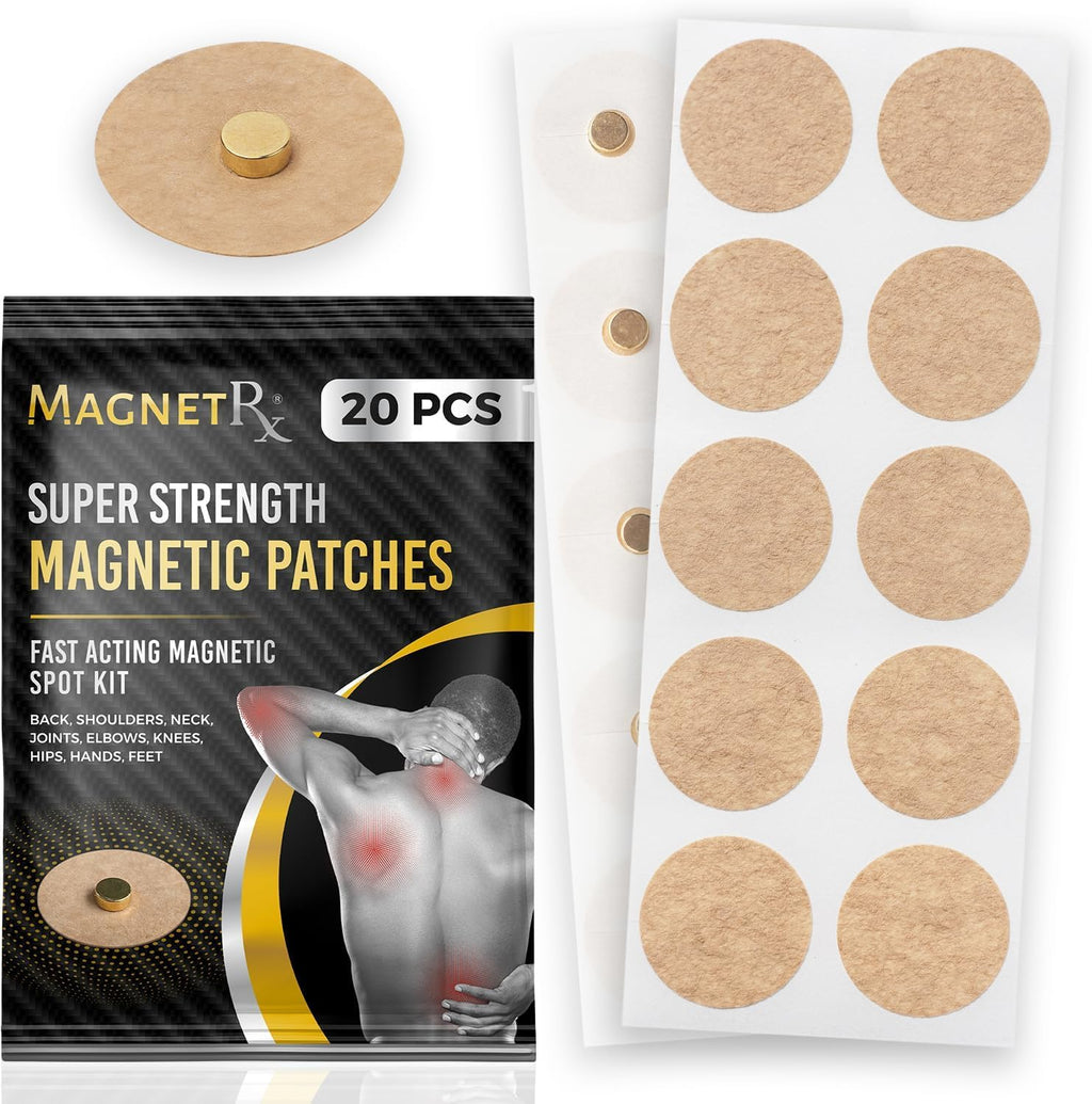 MagnetRX Magnetic Acupressure Patches front packaging showing 20 count pack for pain relief.