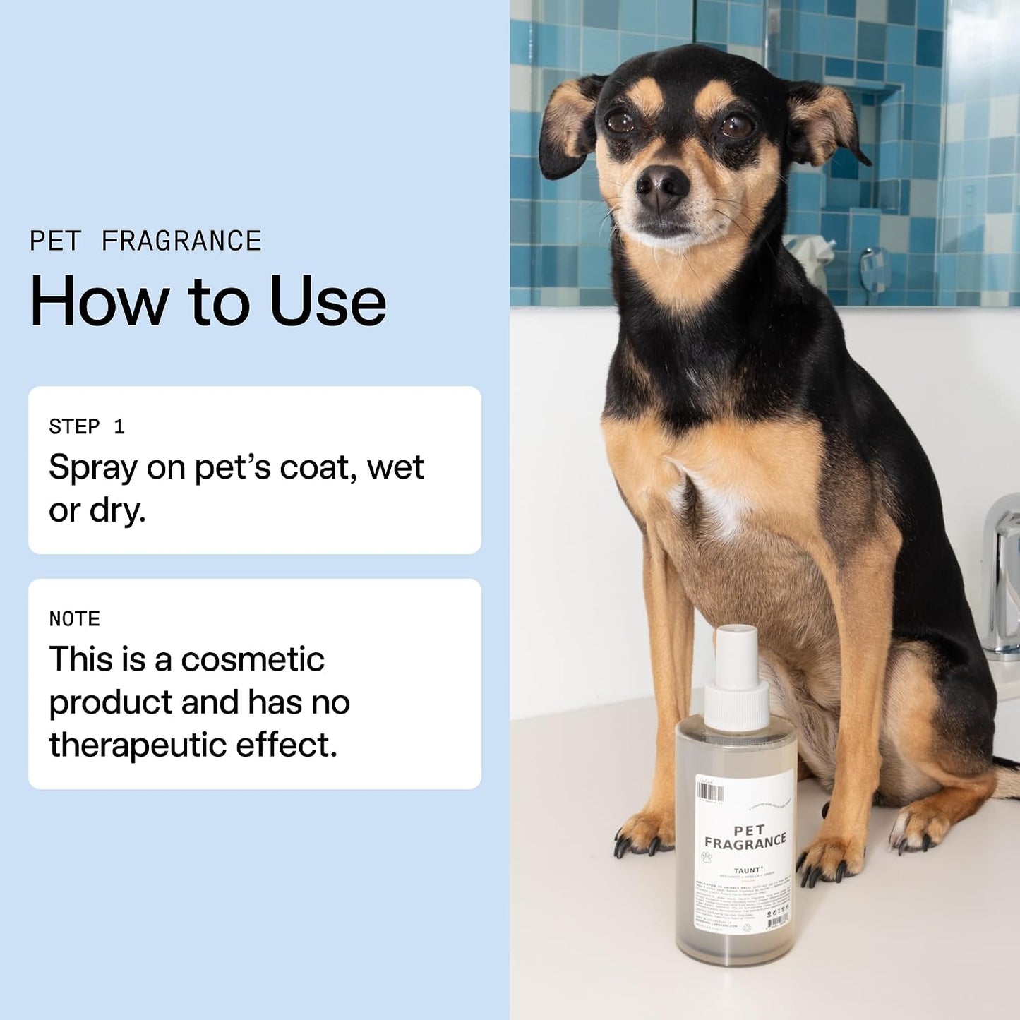 Side view of DedCool Pet Fragrance non-toxic spray bottle