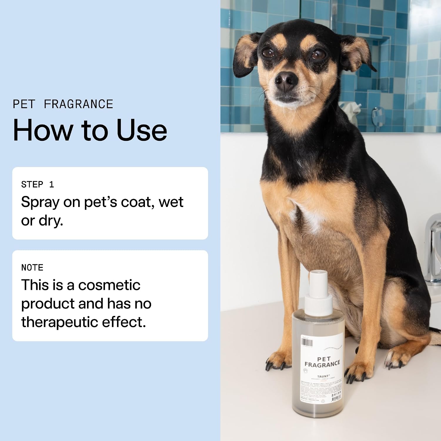 Side view of DedCool Pet Fragrance non-toxic spray bottle