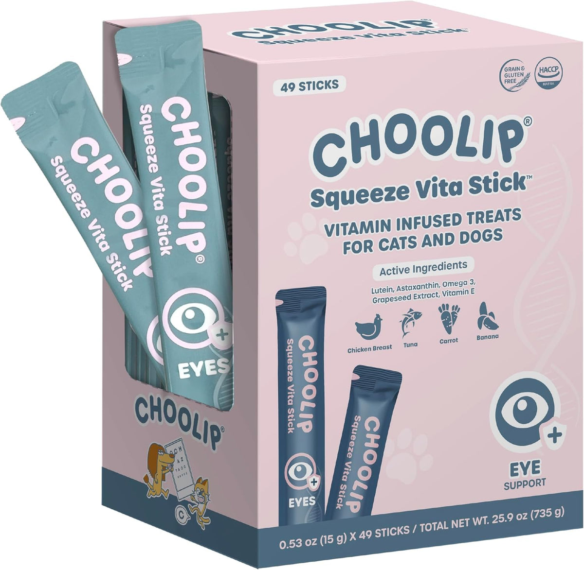 Choolip Squeeze Vita Stick Lickable Cat and Dog Treats, 49-Count Kidney Support Variety Pack, Tuna and Pollack with Pumpkin, Blueberry and Omega-3 - Image 10