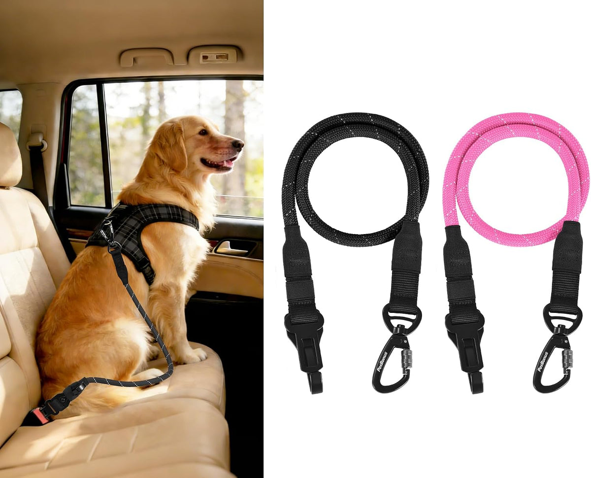 PetBonus Dog Seat Belt for Car, Durable Rope Dog Car Harness Seatbelt for Vehicle, Pet Tether Safety Restraint with Heavy Duty Buckle Hook Latch Lockable Clip for Small Medium Large Breeds (Black) - Image 10