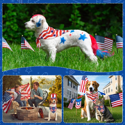 Large USA flag dog bandana tied on a medium-sized puppy