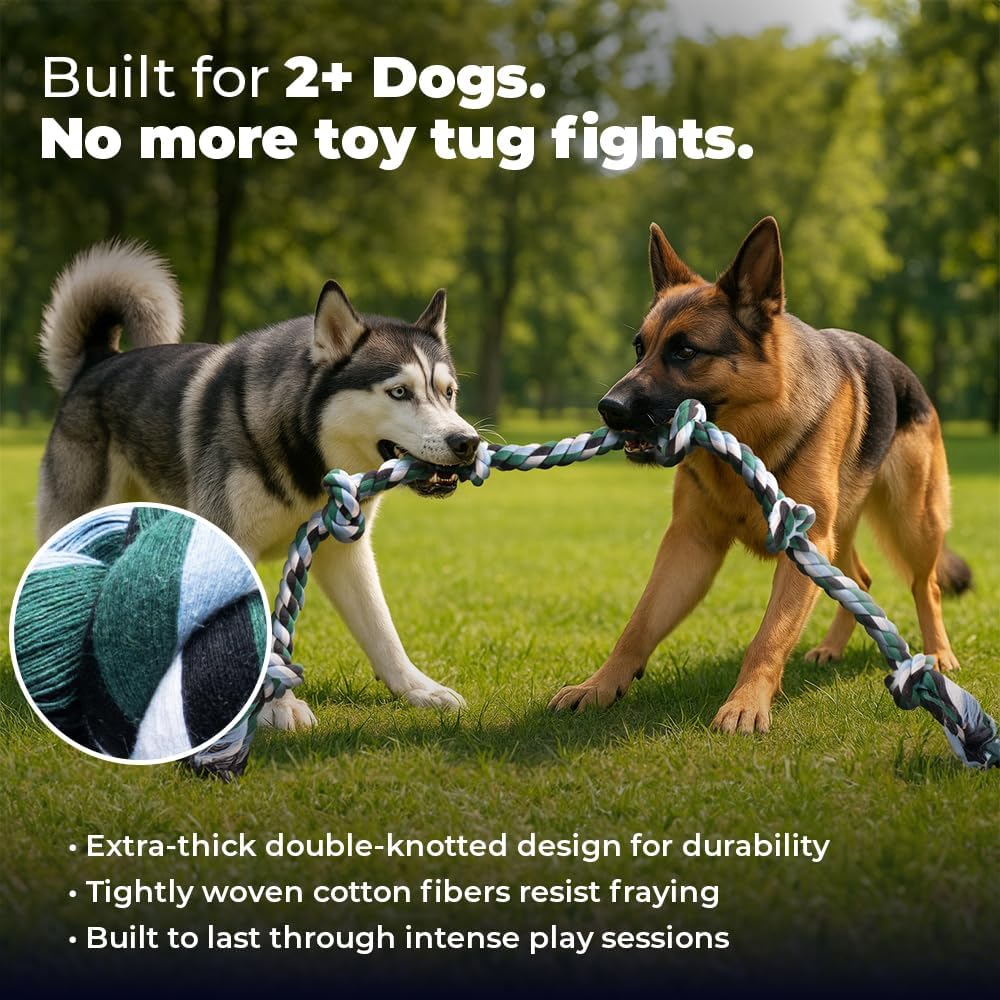 Close up of the durable tightly woven cotton knots on the Pacific Pups Products giant chew toy