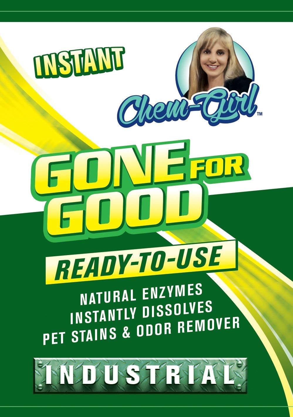 Authentic USA imported Chem-Girl stain remover being applied to a stubborn organic carpet stain for complete pheromone elimination.