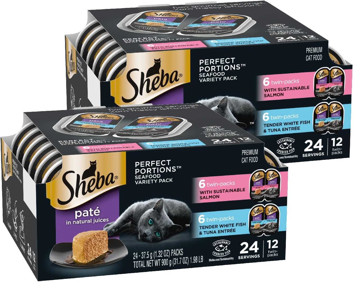 Sheba Perfect Portions Wet Cat Food Pate with Sustainable Salmon, Signature Seafood Entree, and Tender White Fish and Tuna Entree Variety Pack, 2.6 oz. Twin Pack Trays (24 Count, 48 Servings) - Image 13