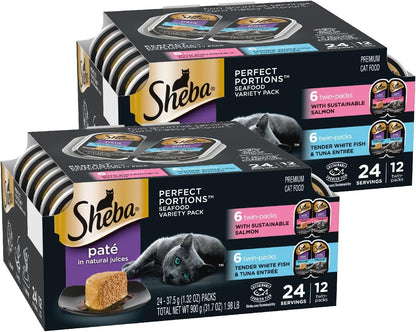 Sheba Perfect Portions Wet Cat Food Pate with Sustainable Salmon, Signature Seafood Entree, and Tender White Fish and Tuna Entree Variety Pack, 2.6 oz. Twin Pack Trays (24 Count, 48 Servings) - Image 13