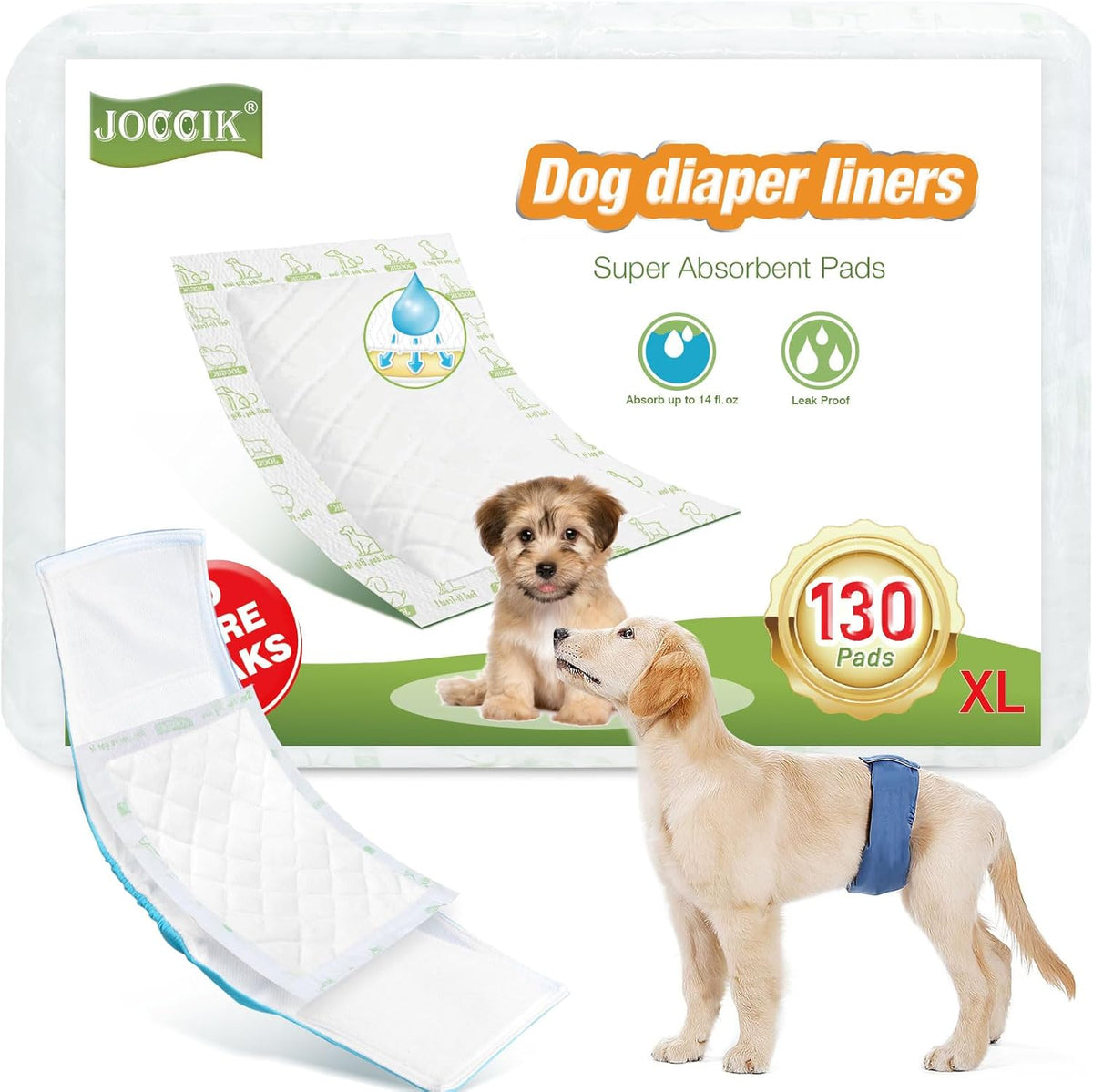 JOCCIK dog diaper booster inserts stacked together showing the complete one hundred and fifty piece bundle