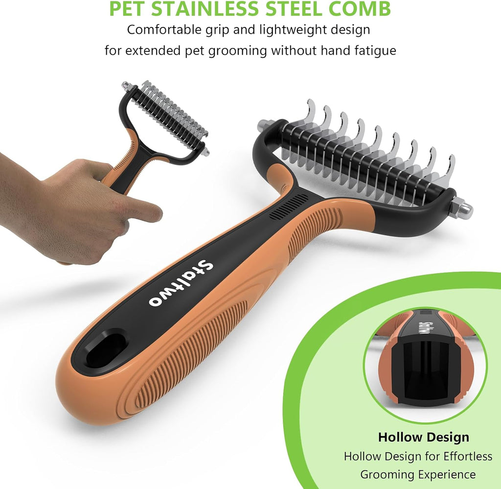 Staltwo dog grooming brush ergonomic orange handle view
