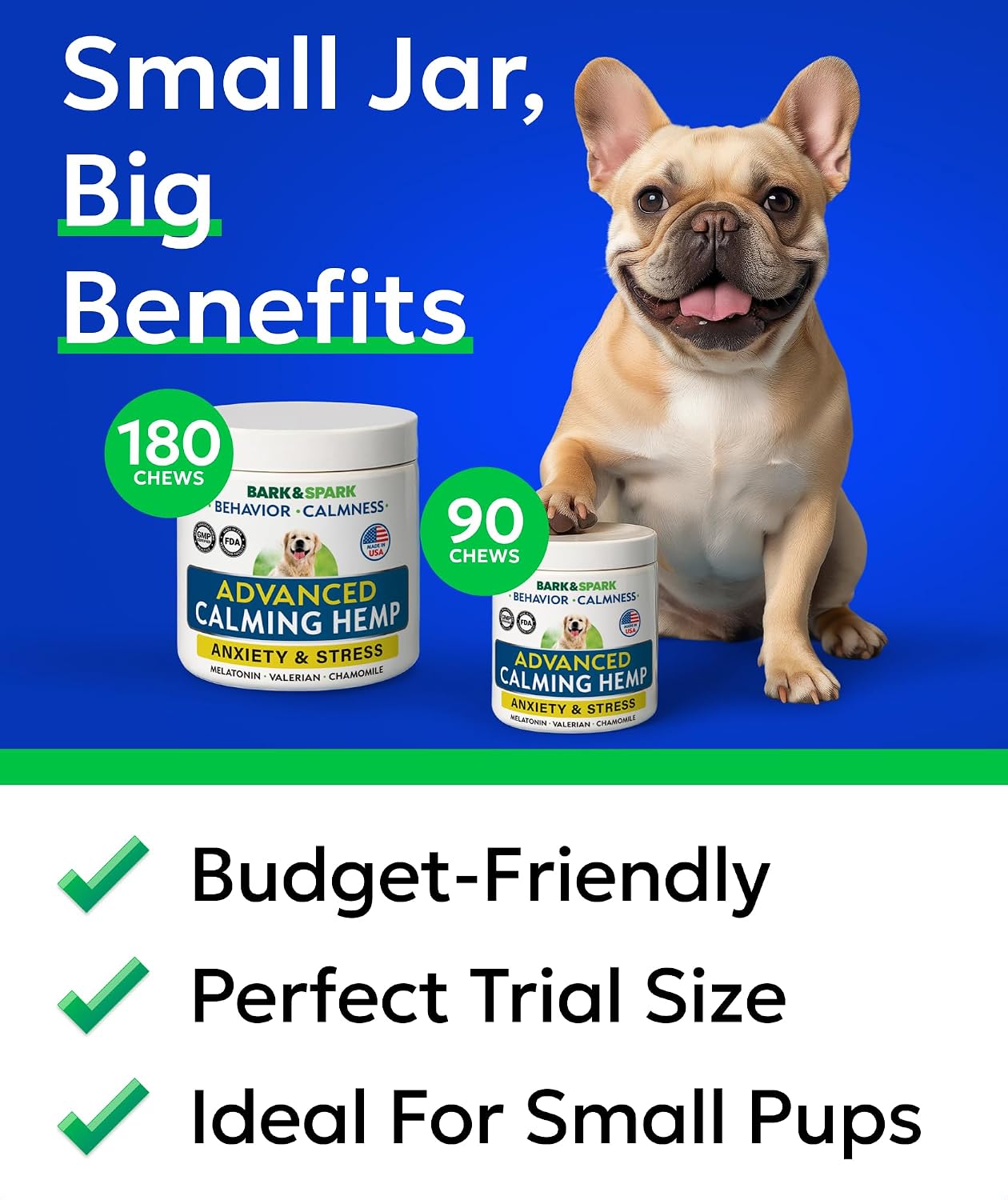 Bark And Spark premium calming supplement soft chews dosage instructions by weight
