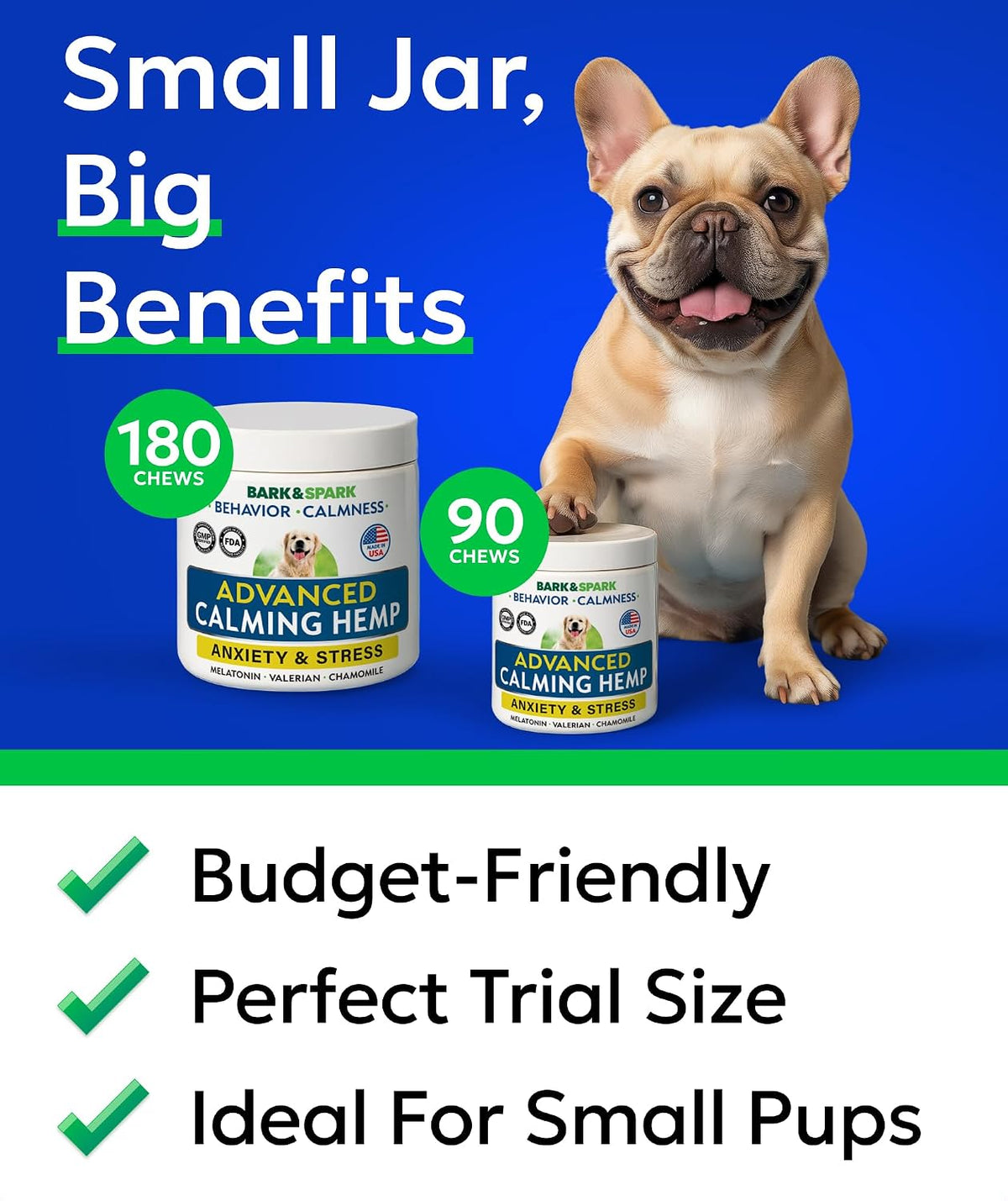 Bark And Spark premium calming supplement soft chews dosage instructions by weight