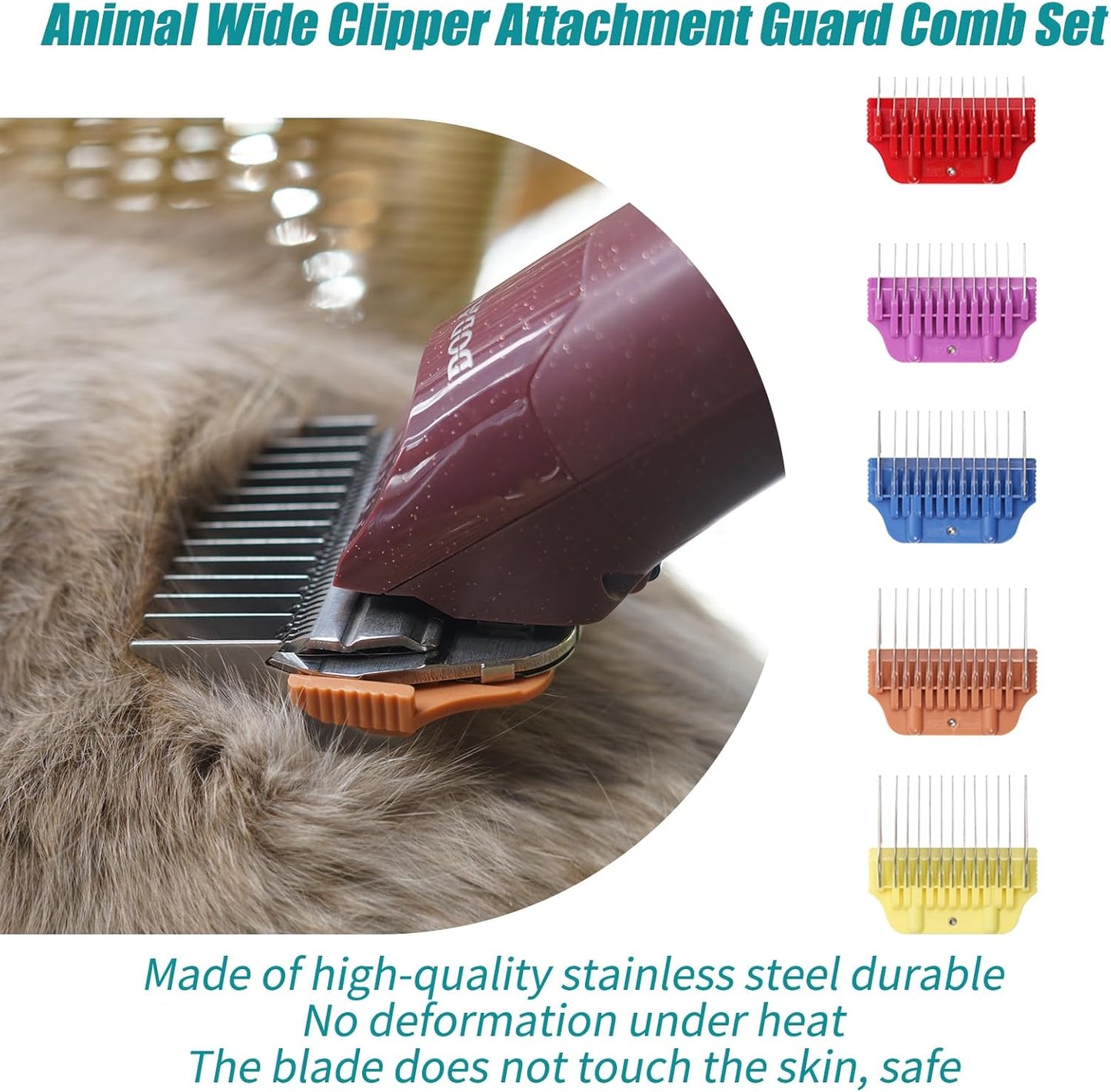 Close up of DODAER professional wide attachment guide combs showing durable steel teeth structure