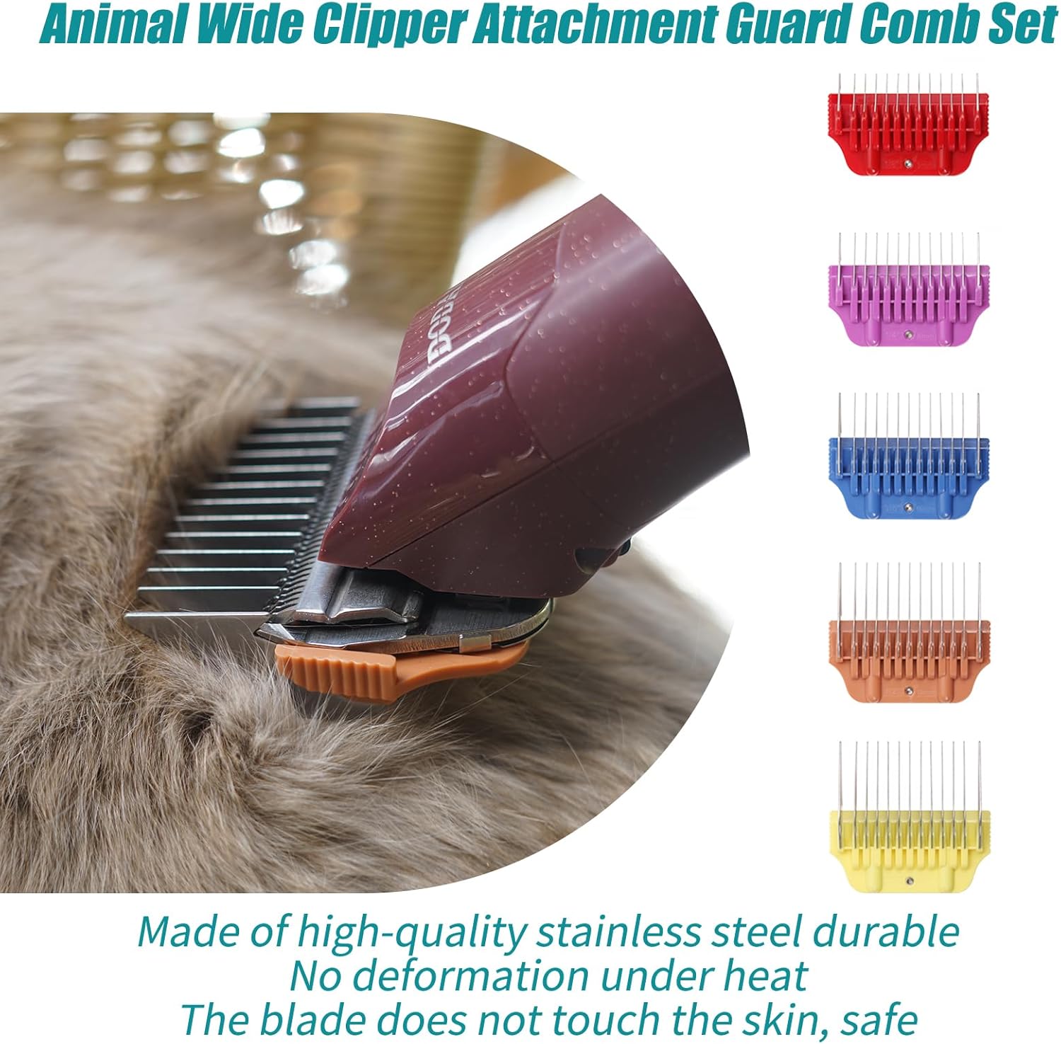 Close up of DODAER professional wide attachment guide combs showing durable steel teeth structure