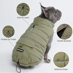 Spark Paws dog warmshield coat highlighting the built in harness leash zipper opening