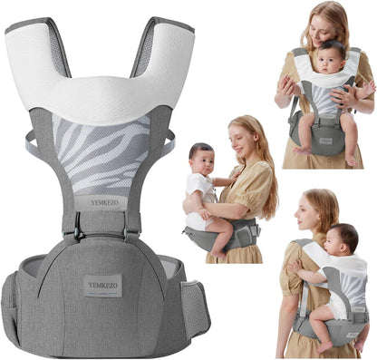 Yemkezo 4-in-1 ergonomic baby carrier front view in grey