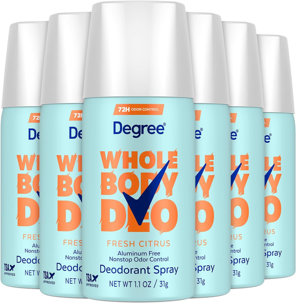 Degree Women Whole Body Deodorant Spray Fresh Citrus front view pack of six