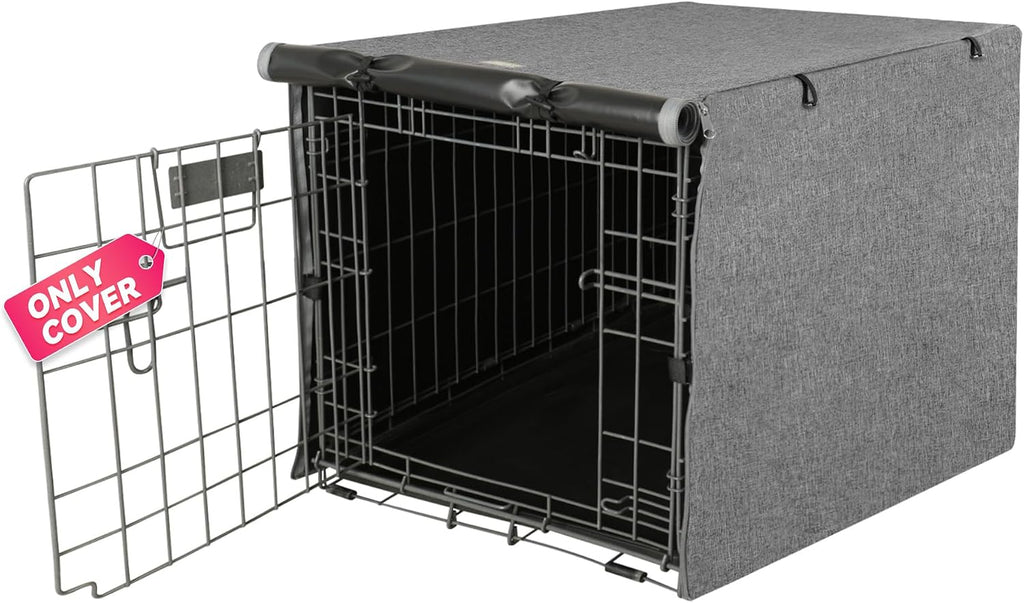 Seiyierr dog crate cover 24 inch grey front view on wire cage