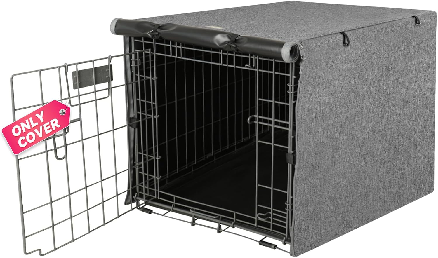 Seiyierr dog crate cover 24 inch grey front view on wire cage