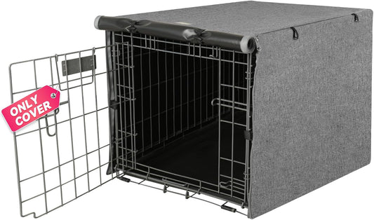 Seiyierr dog crate cover 24 inch grey front view on wire cage