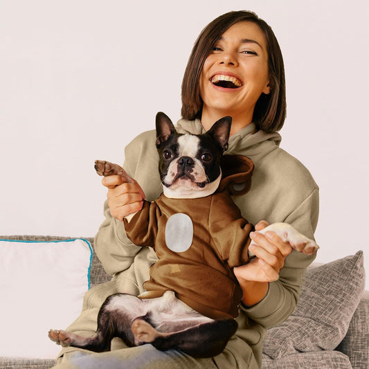 HRTTSY dog hoodie for winter cute bear ears hood detail brown color