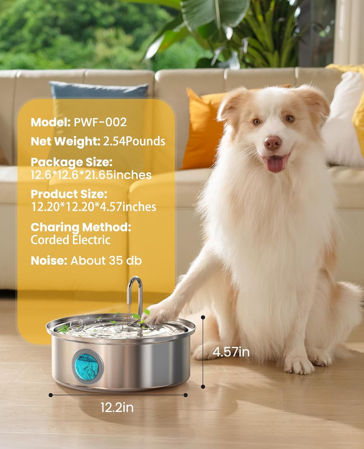 oneisall Dog Water Fountain Stainless Steel for Large/Medium Dogs,7L/230oz Pet Fountain with Visual Water Level,Ultra-Quiet Water Bowl with 5-Stage Filtration,Dispenser for Living Room Kitchen - Image 9