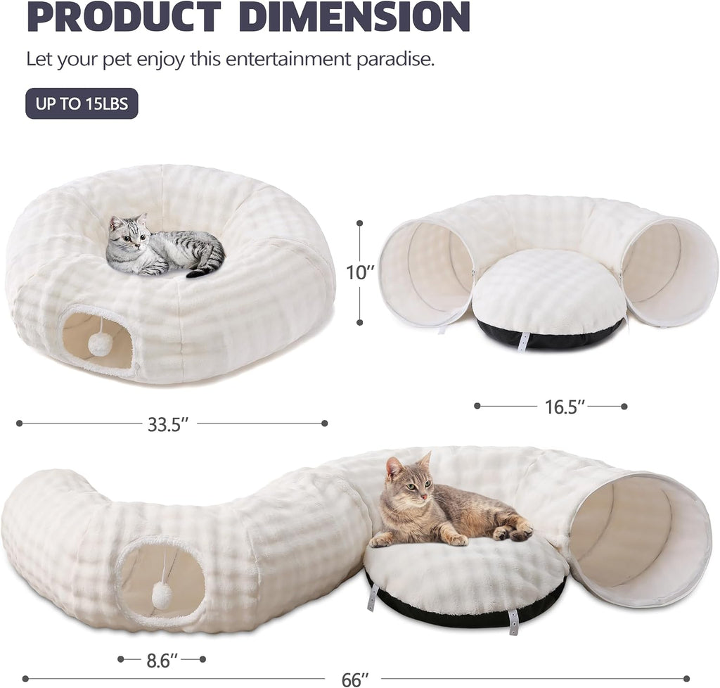 Yaning interactive cat toy tunnel close up of the plush dangling ball at the entry