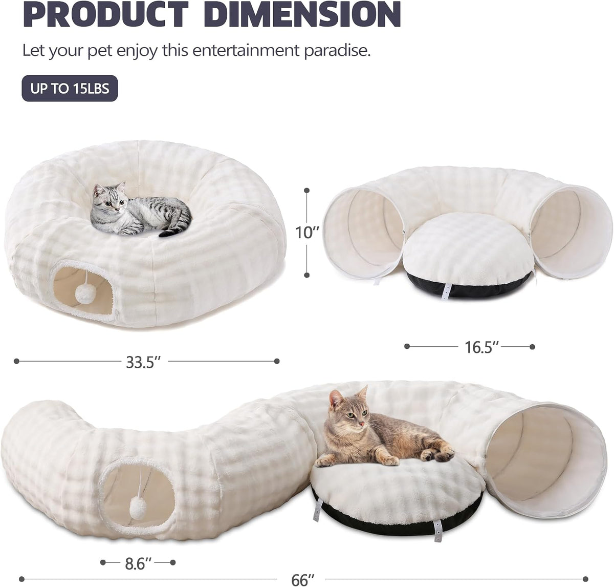 Yaning interactive cat toy tunnel close up of the plush dangling ball at the entry