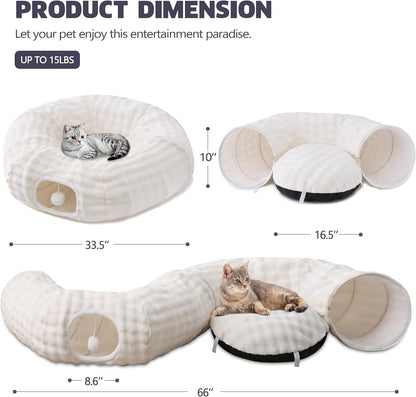 Yaning interactive cat toy tunnel close up of the plush dangling ball at the entry