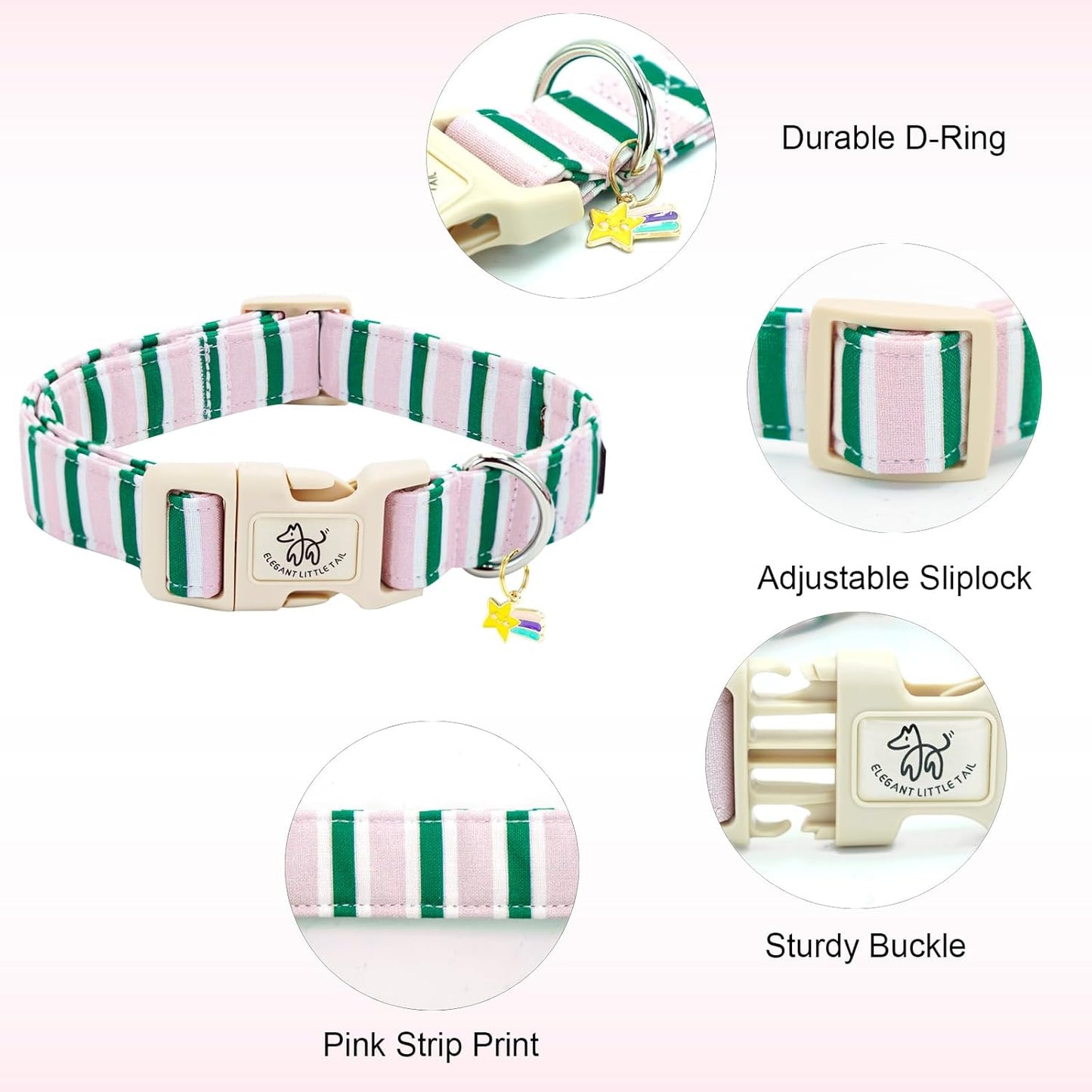 Elegant Little Tail adjustable cotton collar for medium dogs