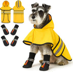 Sunnymove dog raincoat and shoes set front view on a small dog.