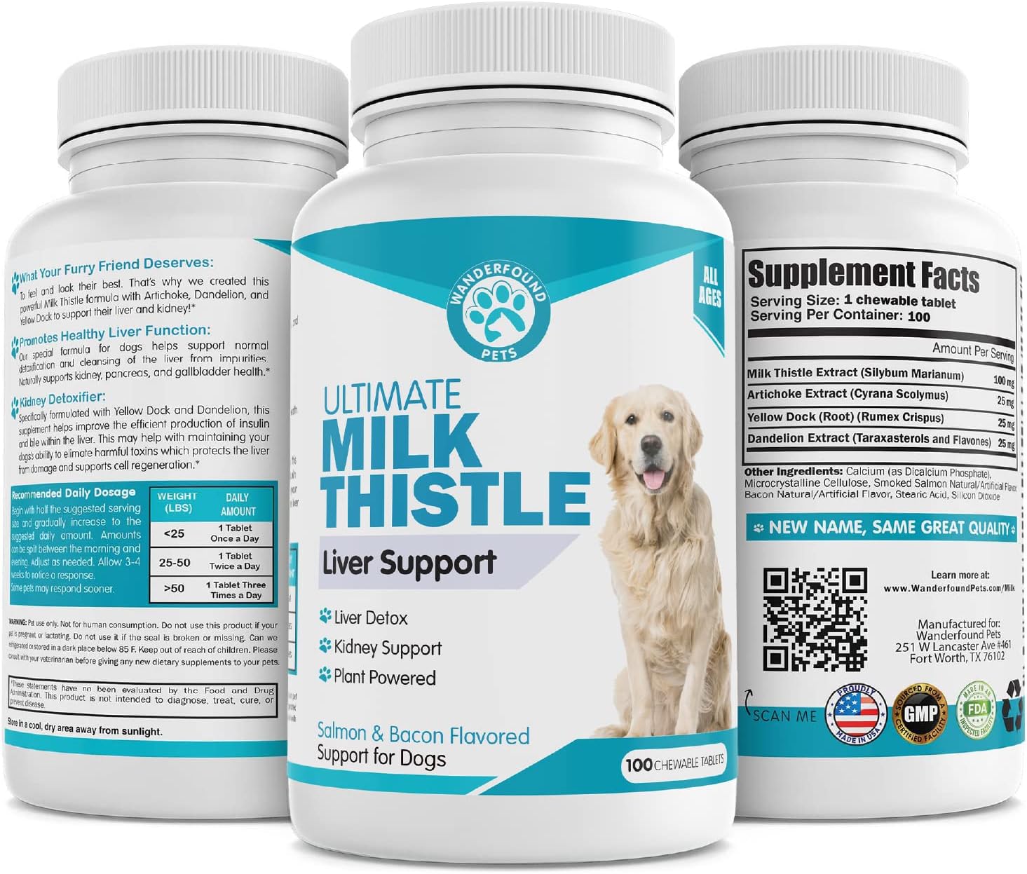 Bottle of 100 chewable tablets for pet liver support