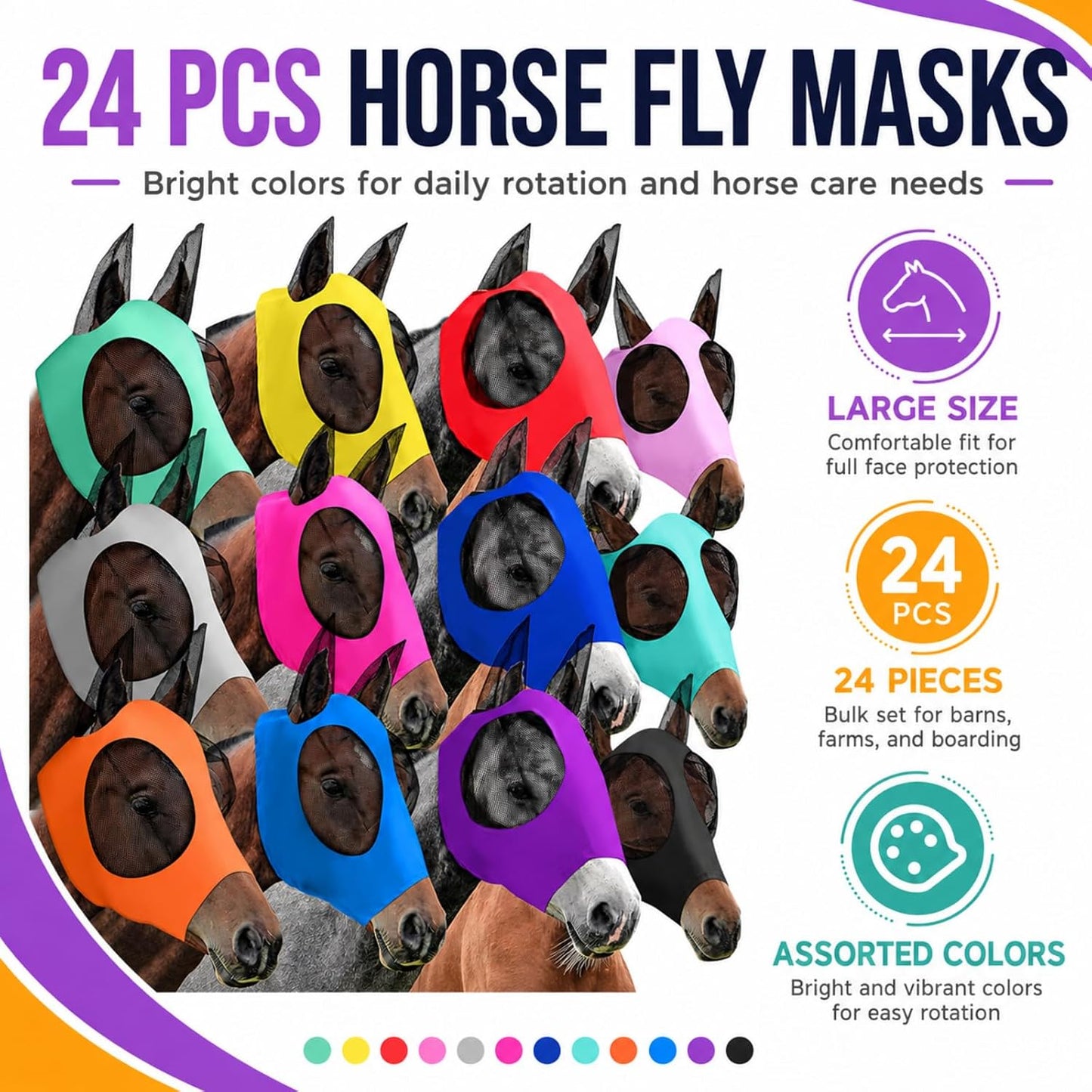 Side profile of horse wearing Sanwuta elastic fly mask