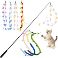 Pattepoint retractable plush strip cat wand toy front view showing extended rod and colorful attachments.