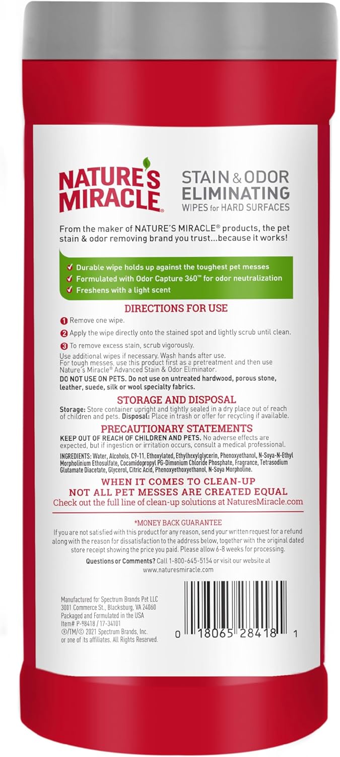 Nature's Miracle pet mess scrubbing wipes packaging label detail