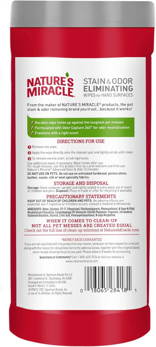 Nature's Miracle pet mess scrubbing wipes packaging label detail