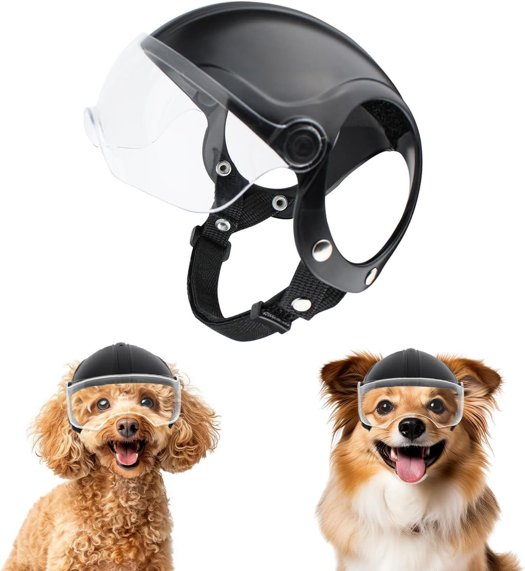 Namsan black motorcycle dog helmet with clear visor front view