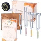 LEGUANG Tuning Forks For Healing Set front view displaying four aluminum forks and activator