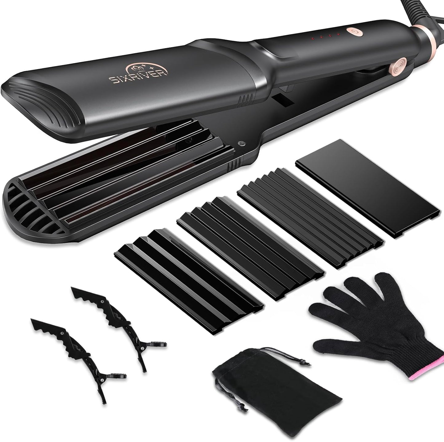 Sixriver ceramic waver hair tool front view showing the black multi-plate styling iron