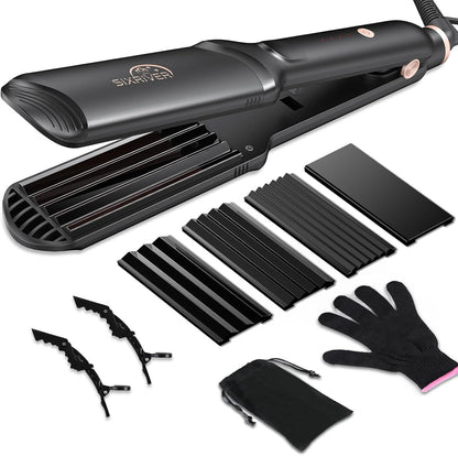 Sixriver ceramic waver hair tool front view showing the black multi-plate styling iron