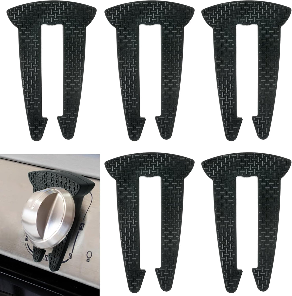 Lwuzkdo 5-Pack Gas Stove Knob Locks front view black