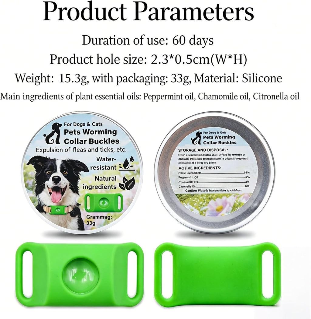 Pink FurSure non toxic tick protection tag attached to a dog collar outdoors