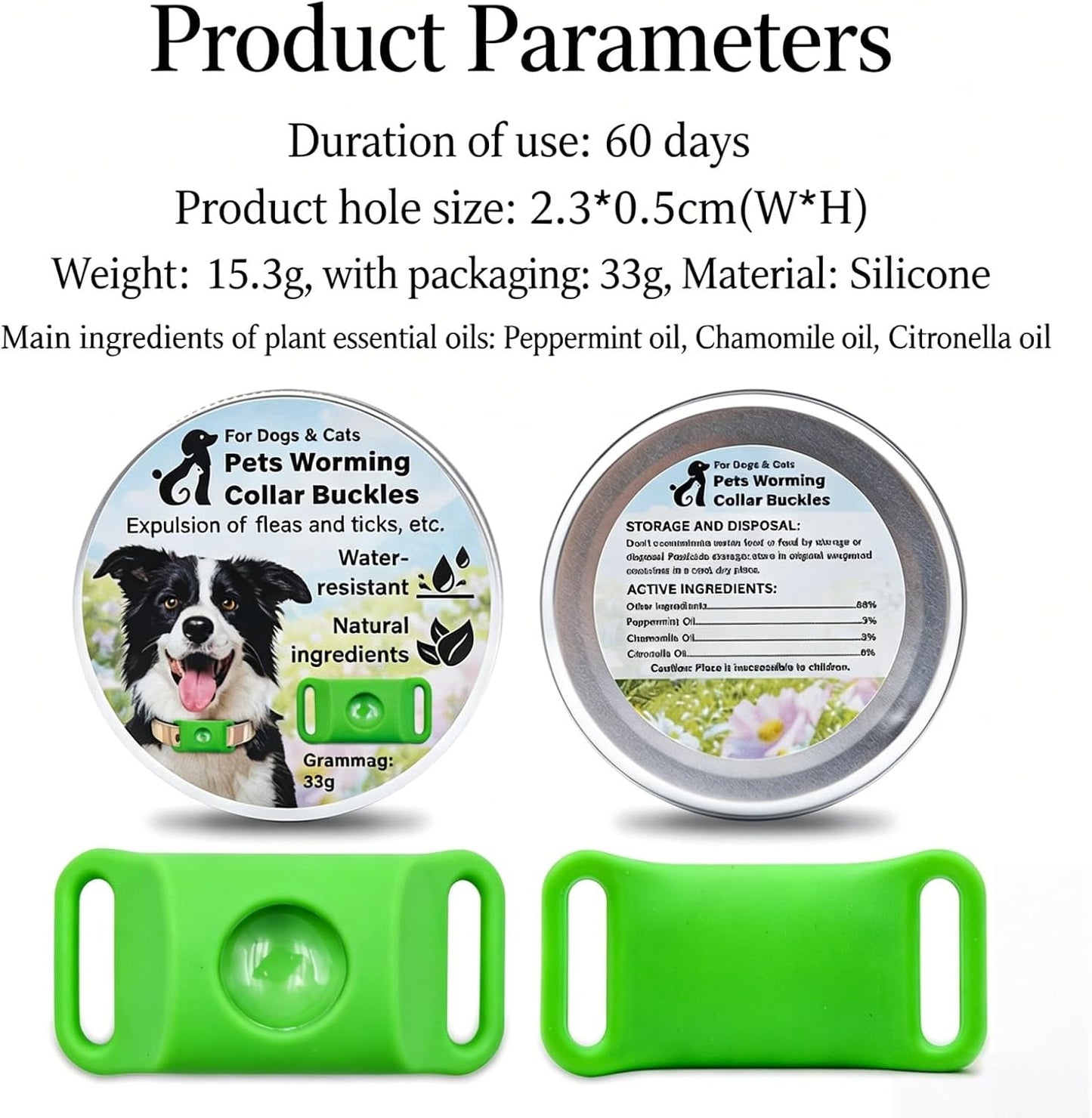 Pink FurSure non toxic tick protection tag attached to a dog collar outdoors