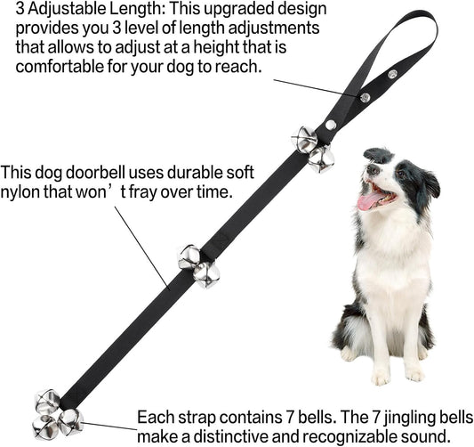 Dog potty training bells hanging on a door handle
