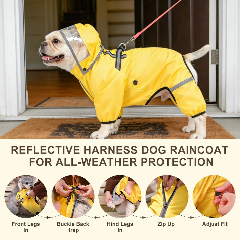 BEAUTYZOO Dog Raincoat for Small Medium Dogs Puppy,Waterproof Dog Rain Jacket with Harness Built-in & Detachable Hood, Zip Up Pet Rain Coat,Reflective Windproof Full Body Coverage Poncho for Rain Snow - Image 9
