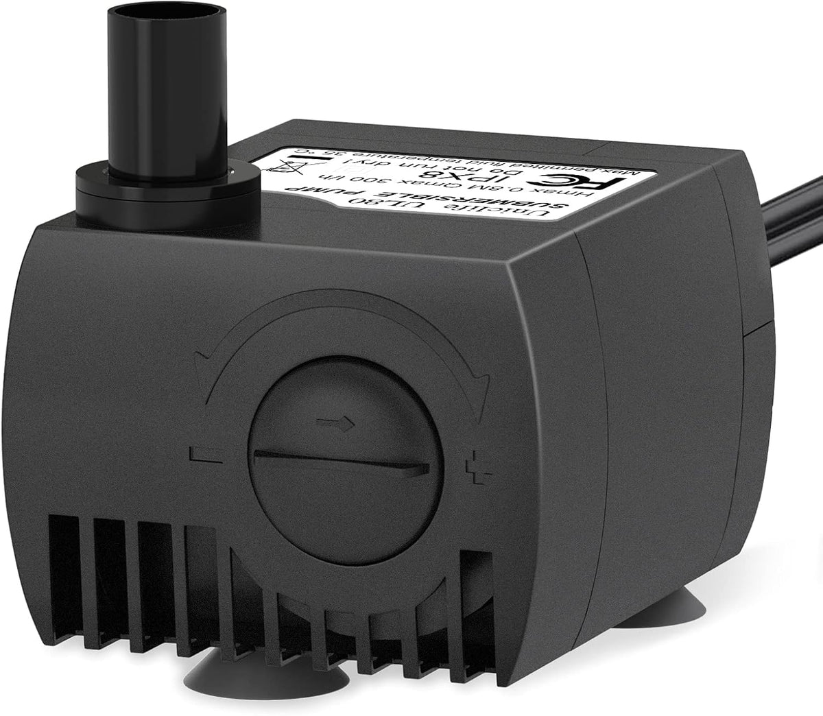 Uniclife submersible water pump front view showcasing adjustable flow dial