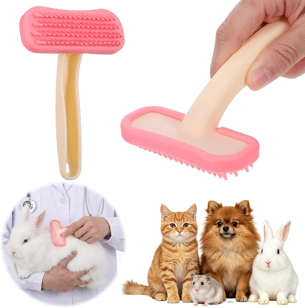 Coppthinktu soft silicone rabbit brush front view pink grooming comb for small pets