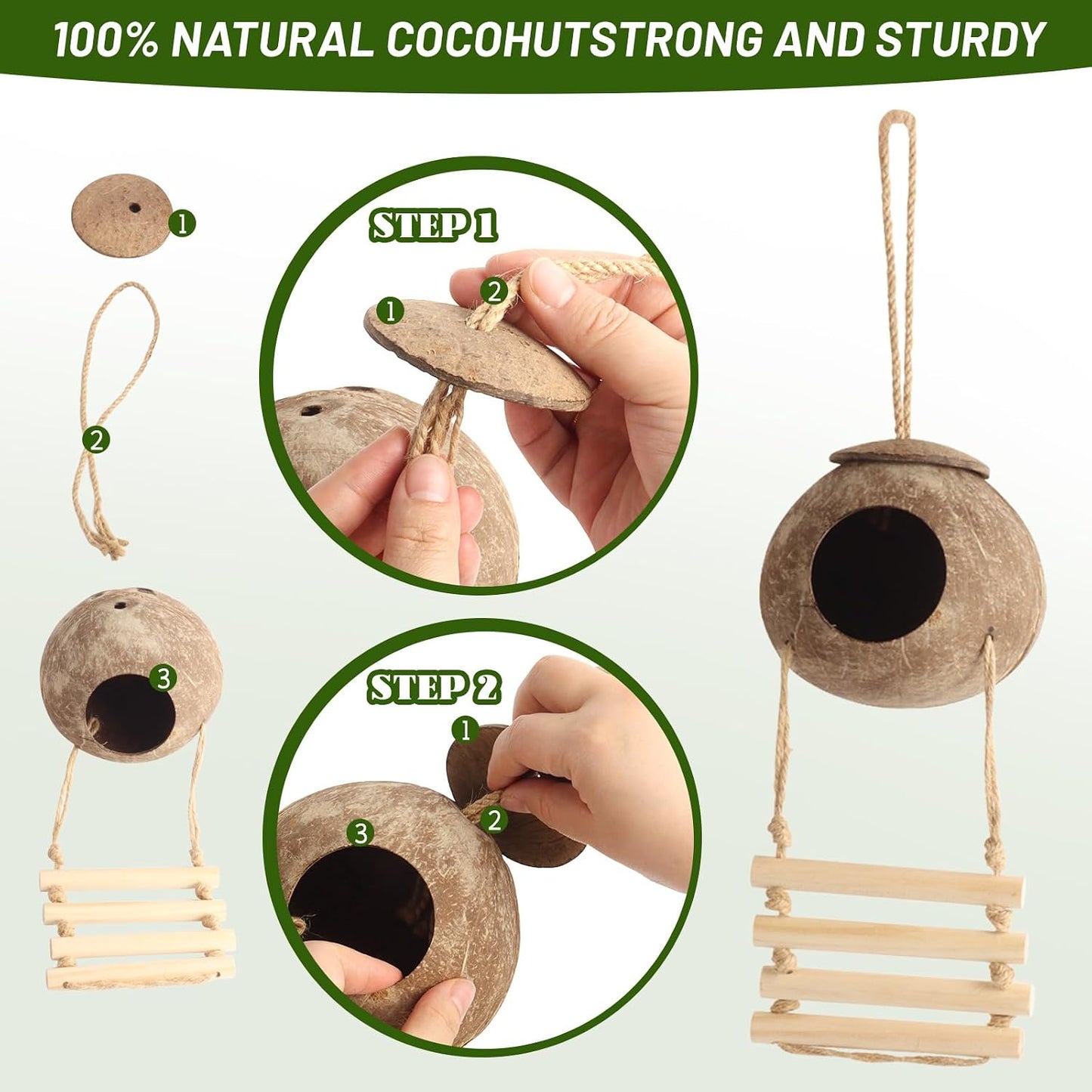 14Pcs Reptile Plants Bridge Vines Leopard Gecko Coconut Hut Crested Gecko Tank Accessories Lizard Coco Den with Ladder for Lizard, Chameleon Cage, Snakes, Hermit Crab - Image 3